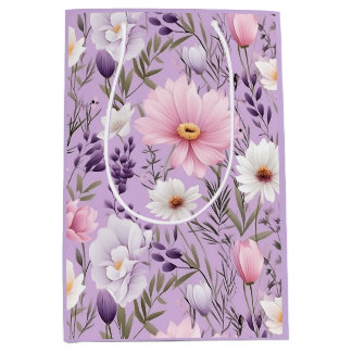 Sacola Para Presentes Média Luxo Boho Aquarela Floral Médio Elegante