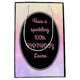 Sacola Para Presentes Média Luxo Dourado e Rosa Personalizado 100º Aniversário