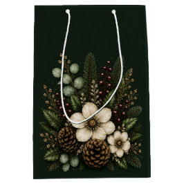 Sacola Para Presentes Média Luxo Midnight Evergreen Botânico 