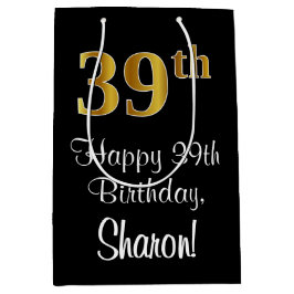 Sacola Para Presentes Média Luxuoso, Elegante, Faux Dourado, 39º aniversário