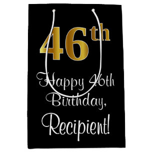 Sacola Para Presentes Média Luxuoso, Elegante, Faux Dourado, 46º aniversário