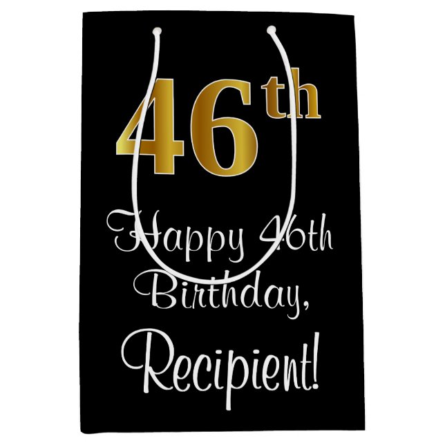 Sacola Para Presentes Média Luxuoso, Elegante, Faux Dourado, 46º aniversário (Frente)