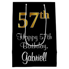 Sacola Para Presentes Média Luxuoso, Elegante, Faux Dourado, 57º aniversário