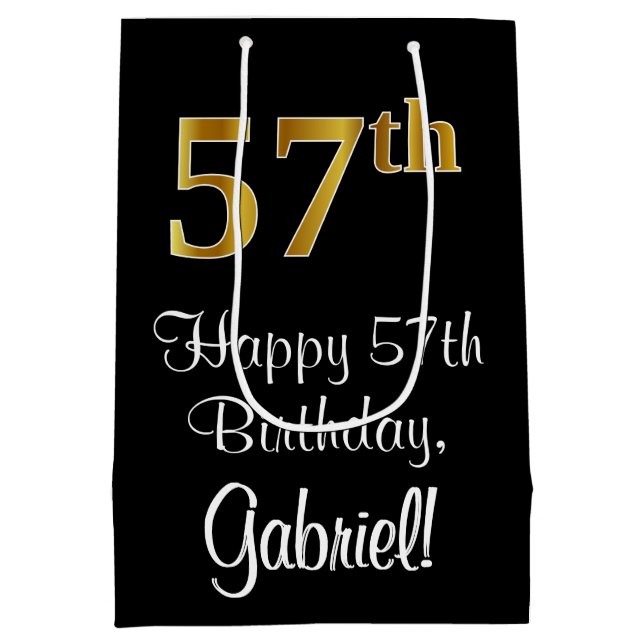 Sacola Para Presentes Média Luxuoso, Elegante, Faux Dourado, 57º aniversário (Verso)