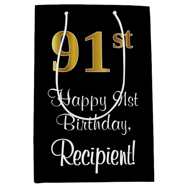 Sacola Para Presentes Média Luxuoso, Elegante, Faux Dourado Aniversário 91rua (Frente)