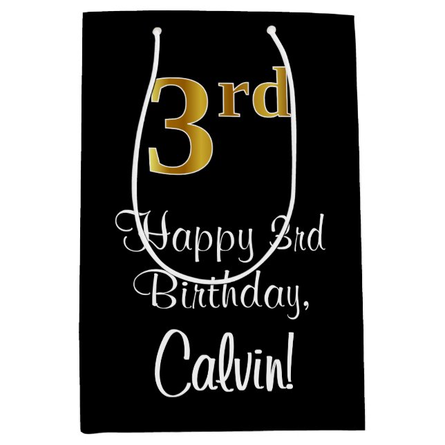 Sacola Para Presentes Média Luxuoso, Elegante, Faux Dourado Look aniversário d (Frente)