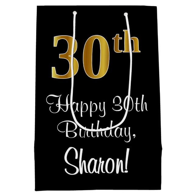 Sacola Para Presentes Média Luxuoso, Elegante, Faux Dourado Look aniversário d (Verso)