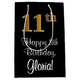 Sacola Para Presentes Média Luxuoso, Elegante, Faux Dourado Olha 11 Aniversári