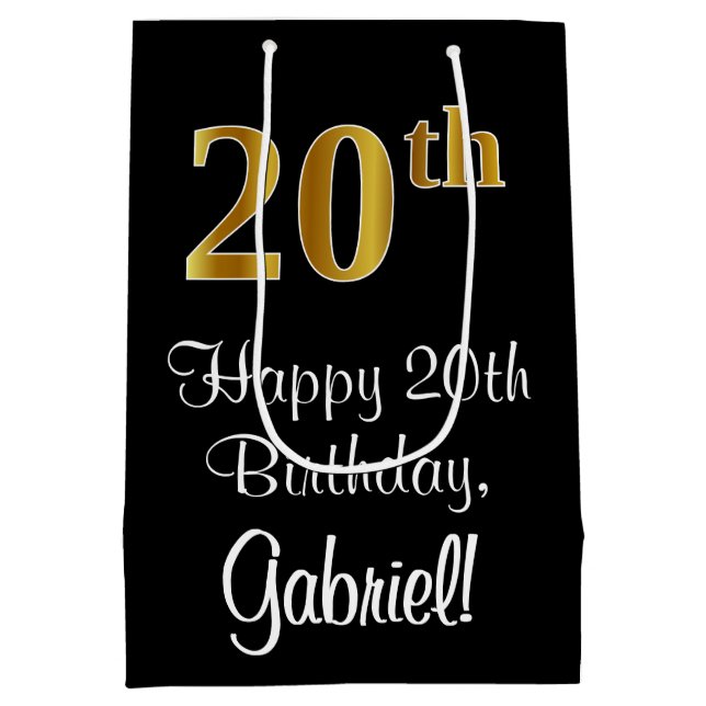 Sacola Para Presentes Média Luxuoso, Elegante, Faux Dourado Olha 20 Aniversári (Verso)