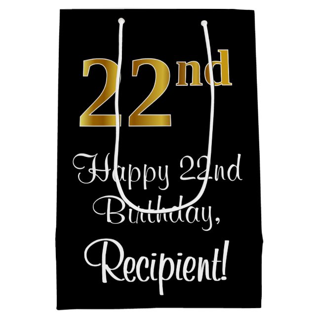 Sacola Para Presentes Média Luxuoso, Elegante, Faux Dourado Olha 22º aniversár (Verso)