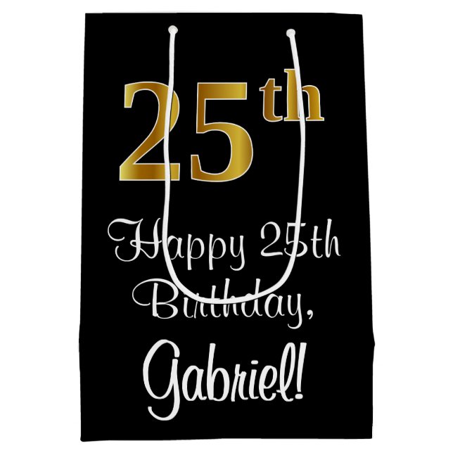 Sacola Para Presentes Média Luxuoso, Elegante, Faux Dourado Olha 25 Aniversári (Verso)