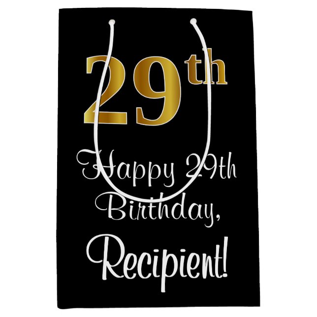 Sacola Para Presentes Média Luxuoso, Elegante, Faux Dourado Olha 29º aniversár (Frente)