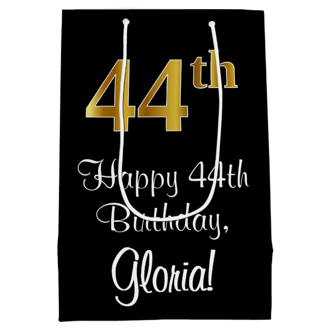 Sacola Para Presentes Média Luxuoso, Elegante, Faux Dourado Olha 44 Aniversári (Verso)