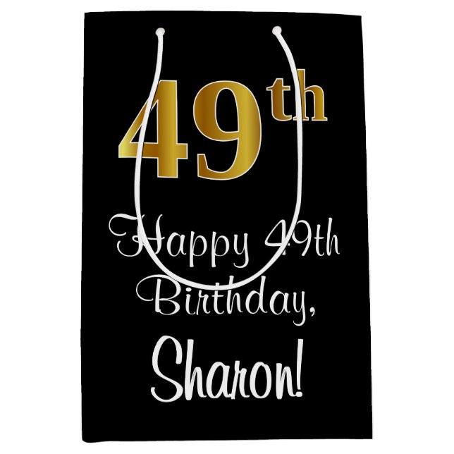 Sacola Para Presentes Média Luxuoso, Elegante, Faux Dourado Olha 49º aniversár (Frente)