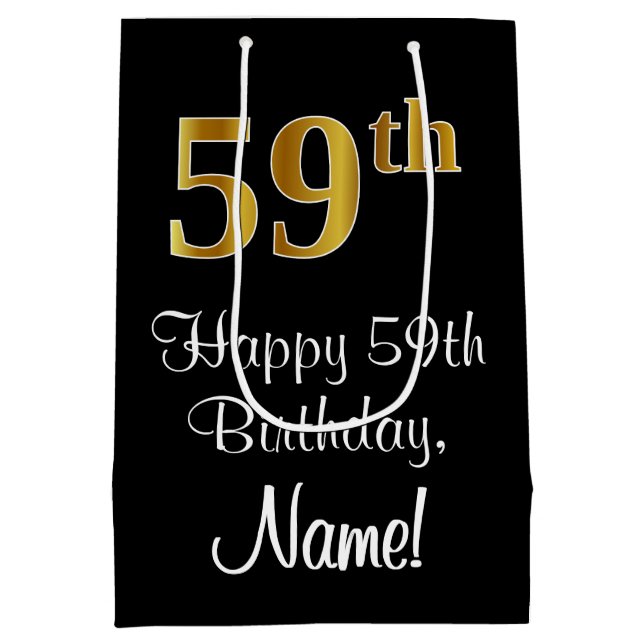 Sacola Para Presentes Média Luxuoso, Elegante, Faux Dourado Olha 59º aniversár (Verso)