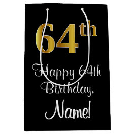 Sacola Para Presentes Média Luxuoso, Elegante, Faux Dourado Olha 64º aniversár