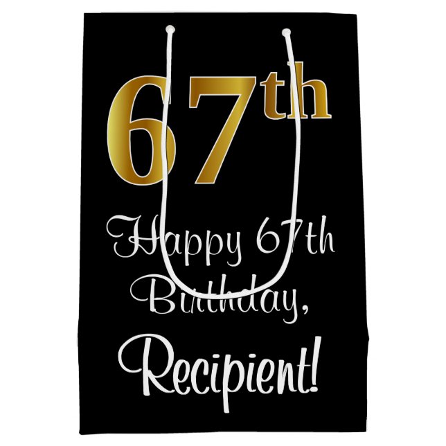 Sacola Para Presentes Média Luxuoso, Elegante, Faux Dourado Olha 67º aniversár (Verso)