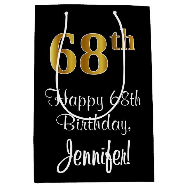 Sacola Para Presentes Média Luxuoso, Elegante, Faux Dourado Olha 68º aniversár (Frente)