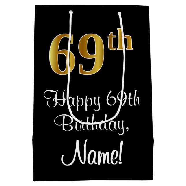 Sacola Para Presentes Média Luxuoso, Elegante, Faux Dourado Olha 69º aniversár (Verso)