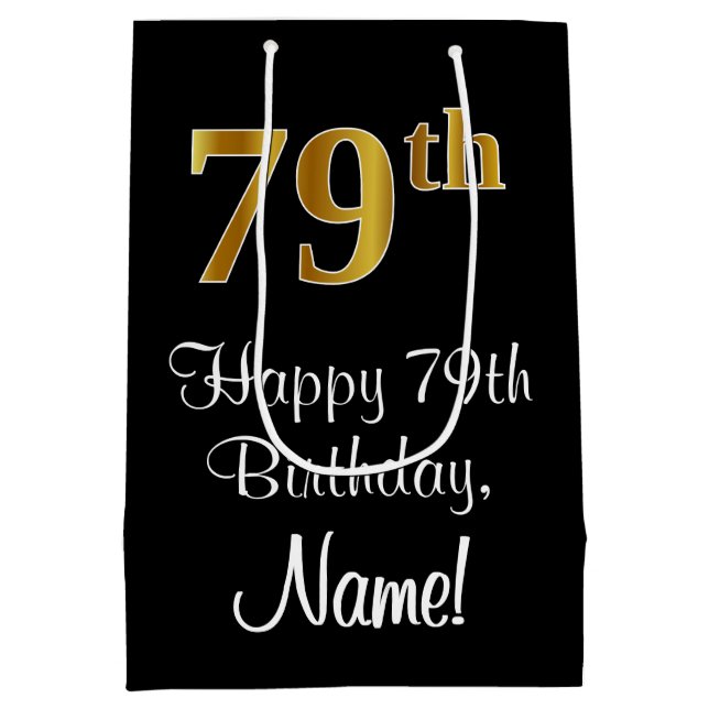 Sacola Para Presentes Média Luxuoso, Elegante, Faux Dourado Olha 79º aniversár (Verso)