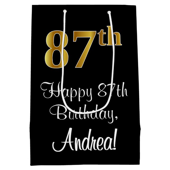 Sacola Para Presentes Média Luxuoso, Elegante, Faux Dourado Olha 87º aniversár (Verso)