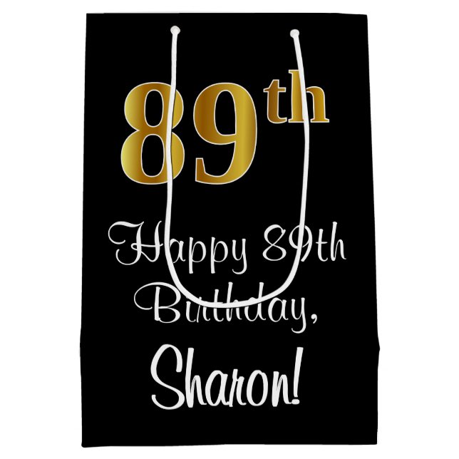 Sacola Para Presentes Média Luxuoso, Elegante, Faux Dourado Olha 89º aniversár (Verso)