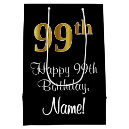 Sacola Para Presentes Média Luxuoso, Elegante, Faux Dourado Olha 99º aniversár