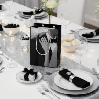 Sacola Para Presentes Média Luxury Black & White Wedding Gift Bag