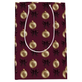 Sacola Para Presentes Média Luxury Burgundy & Gold Baubles & Bows