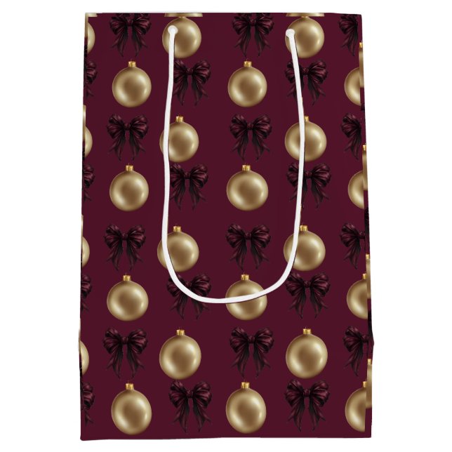 Sacola Para Presentes Média Luxury Burgundy & Gold Baubles & Bows (Verso)