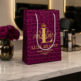 Sacola Para Presentes Média Luxury Crocodile Leather Monogram Gold Initial