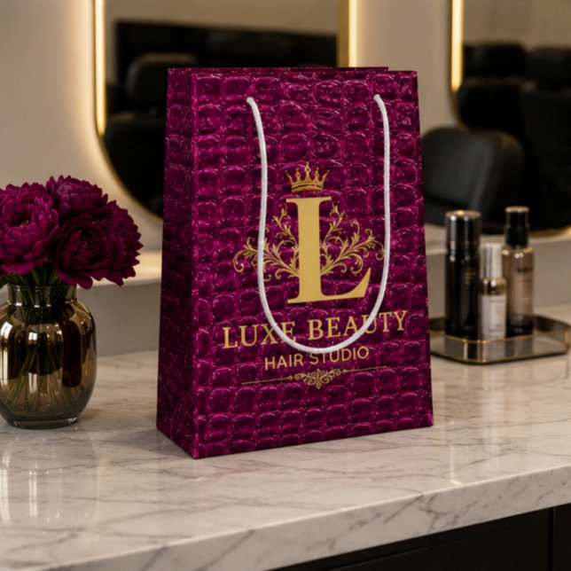 Sacola Para Presentes Média Luxury Crocodile Leather Monogram Gold Initial  (Criador carregado)
