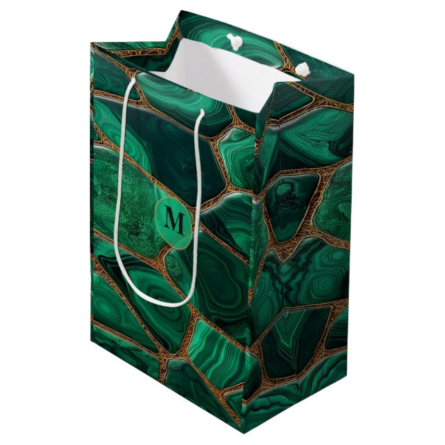 Sacola Para Presentes Média Luxury Emerald Malachite Green Marble Abstract (Frente inclinada)