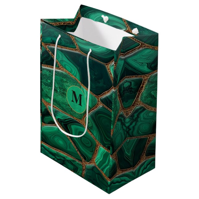 Sacola Para Presentes Média Luxury Emerald Malachite Green Marble Abstract (Frente inclinada)