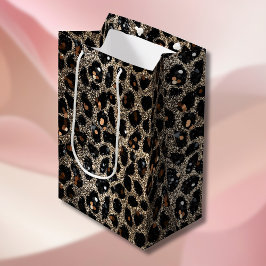 Sacola Para Presentes Média Luxury Glitter Brown Black Gold Leopard Pattern