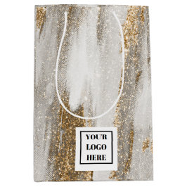 Sacola Para Presentes Média Luxury Marble Dourada Traça branca e cinza
