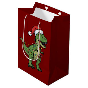 Sacola Para Presentes Média Luzes de Natal de Dinossauro Espírito de Festa Fes
