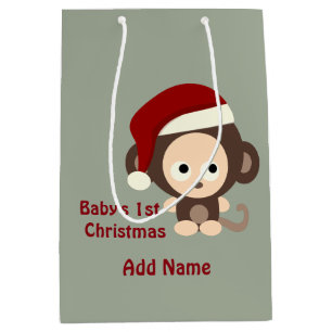 Sacola Para Presentes Média Macaco de Papais noeis bonitinhos de Natal