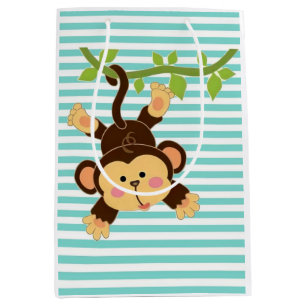 Sacola Para Presentes Média Macaco Safari Reproduzido - Divertido e Whimsical 