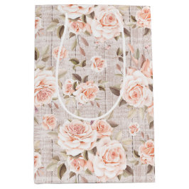 Sacola Para Presentes Média Madeira russa e Rosas Chiques Aniversário floral