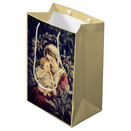 Sacola Para Presentes Média Madona e Menino Natal Antigo