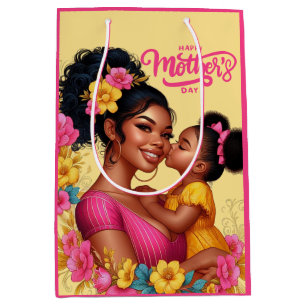 Sacola Para Presentes Média Mãe Americana Africana e Dia de as mães Feliz Filh