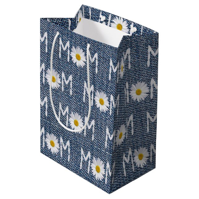 Sacola Para Presentes Média Mãe Daisy Sobre Blue Denim (Verso inclinado)