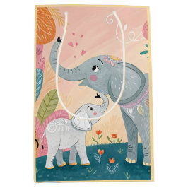 Sacola Para Presentes Média Mãe Elefante e Bebê