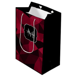 Sacola Para Presentes Média Magenta rosa vermelho padrão de geometria preto Mo