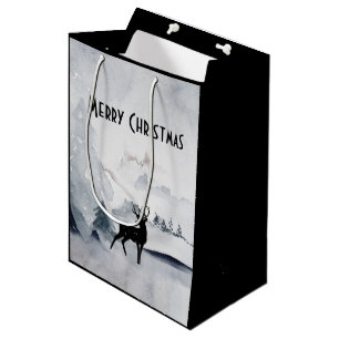 Sacola Para Presentes Média Maiestésico Reindeer Cinza Aquarela Feliz Natal