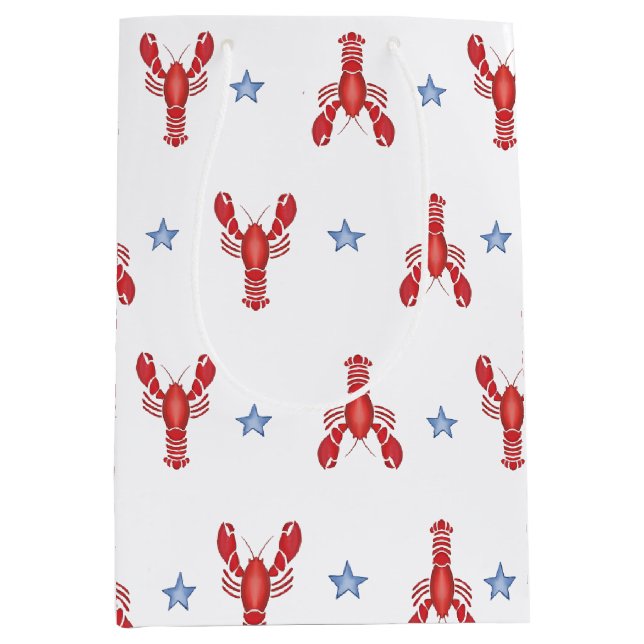 Sacola Para Presentes Média Maine Event Lagosta Preppy Litorâneo Costeiro (Frente)