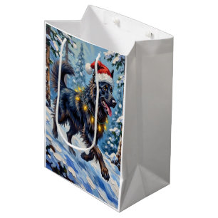Sacola Para Presentes Média Majestoso Pastor Belga Floresta de Neve Natal