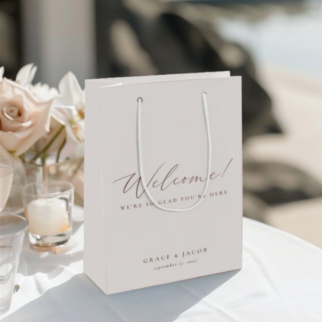 Sacola Para Presentes Média Malas de boas-vindas do casamento moderno de marfi (Elegant Modern Ivory Wedding Welcome Gift Bags)