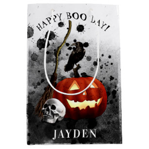 Sacola Para Presentes Média Maldito Halloween Aniversário Pumpkin Crow Skull